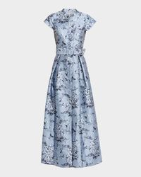 Marta Pleated Floral-Print Mikado Gown