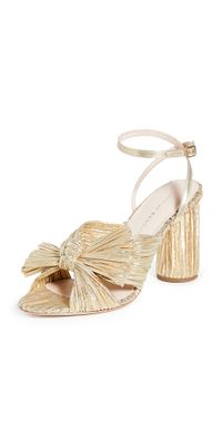 Loeffler Randall Camellia Gold Pleated Bow Heel with Ankle Strap Gold 11.5