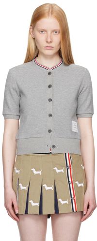 Thom Browne Gray Cotton Waffle Short Sleeve Cardigan