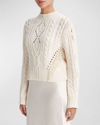Wool Fringe-Trim Cable-Knit Sweater