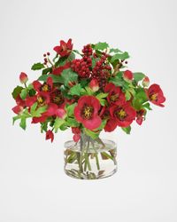 Faux Hellebores Rose Floral Arrangement in Glass Vase