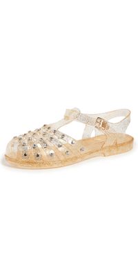 Loeffler Randall Rhys Jelly Sandals with Studs Champagne 10