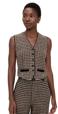 Guest in Residence Houndstooth Tailored Cashmere Vest Black/Dune XS