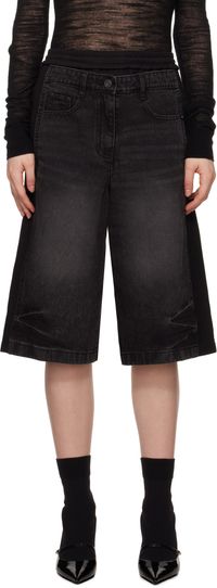 Juun.J Black Patched Jersey Denim Shorts