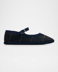 Mary Jane Plaid Herringbone Wool-Blend Flats