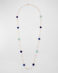 Ton Joli 18K Rose Gold Turquoise and Lapis Lazuli Doublet Long Necklace, 40"L