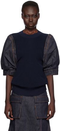 sacai Navy Paneled Sweater