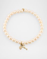 14K Yellow Gold and Diamond Love Duo Pearl Charm Bracelet