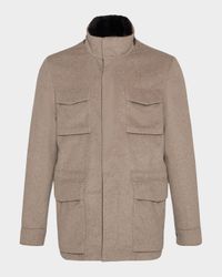 Men's Fabric Jacket With Lamb Shearling Collar