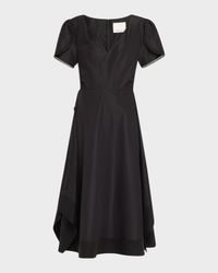 V-Neck Tulip-Sleeve Midi Dress