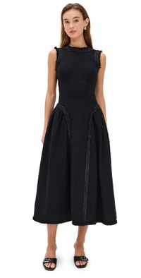 Self Portrait Black Boucle Sleeveless Midi Dress Black 4