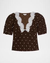 Lazara Lace-Trim Polka Dot Top