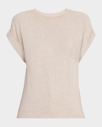 French Terry Rolled-Cuff Short-Sleeve Crewneck Tee