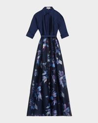 Taffeta & Floral Jacquard Organza Shirt Gown