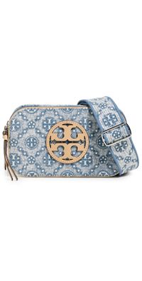 Tory Burch Miller T Monogram Denim Mini Crossbody Bag Powder Blue One Size
