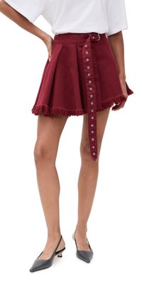 Marques'Almeida Dyed Drill Mini Pleated Skirt Burgundy 10