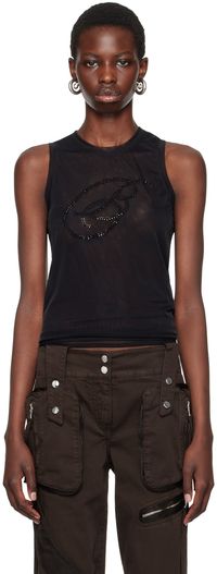 Blumarine Black Rhinestone B Monogram Tank Top