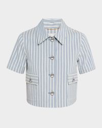 Marseille Hickory Striped Denim Crop Shirt Jacket