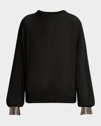 Monili-Cuff Cashmere Rib Crewneck Sweater