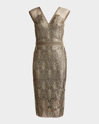 Sequined Lace Knee-Length Dress