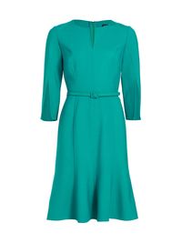 Women's Belted Wool-Blend Knee-Length Dress - Jade - Size 10