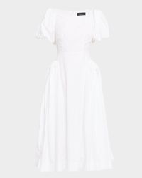 Bow Puff-Sleeve Fit-&-Flare Midi Dress