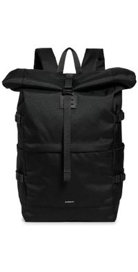 Sandqvist Icon Large Rolltop Backpack Black With Black Leather One Size