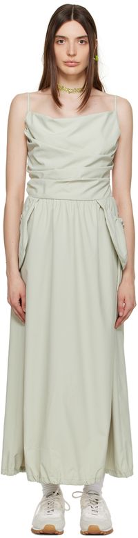 OPEN YY Green Gathered Midi Dress