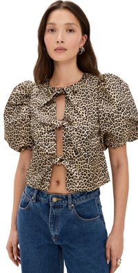 English Factory Bow Detailed Puff Sleeve Top Brown L