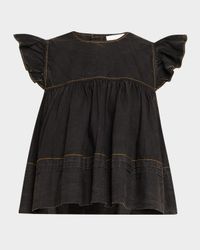 Garment-Dyed Flutter-Sleeve Babydoll Top
