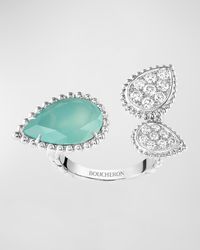 Serpent Boheme White Gold 3-Motif Diamond and Aquaprase Ring, EU 52 / US 6