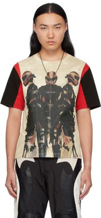 KUSIKOHC T-shirt blanc cassé à image et à texte imprimé