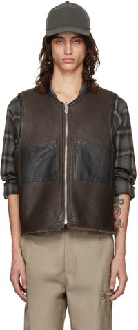 OUR LEGACY Brown Patch Pocket Reversible Shearling Vest