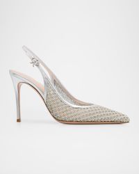95mm Itaca Metallic Leather and Mesh Slingback Pumps