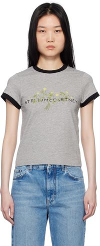 Stella McCartney Gray Logo Floral Embroidered T-shirt