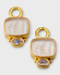 19K Yellow Gold Venetian Glass Intaglio Cabochon Earring Pendants