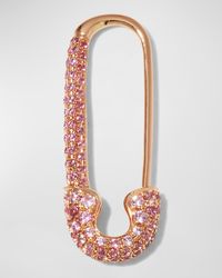 18k Rose Gold Pink Sapphire Safety Pin Earring, Single