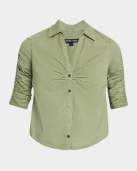 Porta Ruched-Sleeve Button-Front Shirt