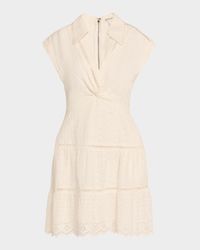 Mila Eyelet Deep V Twist-Front Mini Dress
