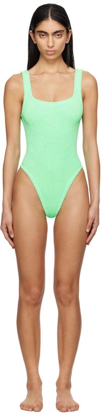 Hunza G Maillot de bain vert à encolure carrée