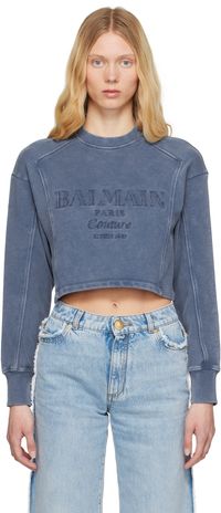 Balmain Blue 'Balmain Couture' Embroidered Sweatshirt