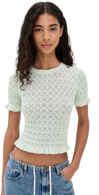 Sea Rue Fine Gauge Knit Short Sleeve Sweater Mint XS