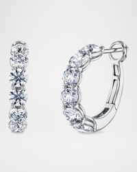 18K Gold Round Diamond Halfway Huggie Hoop Earrings, 4.80tcw/0.75"L