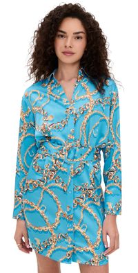 L'AGENCE Demie Mini Shirtdress Blue/Gold Multi 14