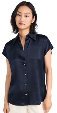 Vince Cap Sleeve Ruched Back Blouse Chiffon S