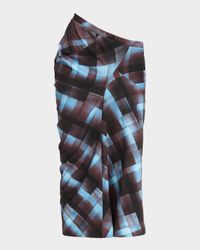 Harens Asymmetric Check Midi Skirt