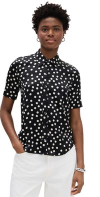 L'AGENCE Ellah Short Sleeve Blouse Black/Ecru Polka Dot XS