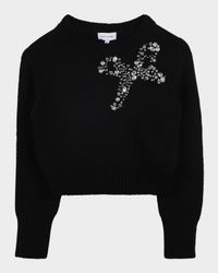 Girl's Jeweled Bow Crewneck Sweater, Size 8-14