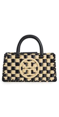 Tory Burch Ella Hand Crocheted Top Handle Bag Black/Natural One Size