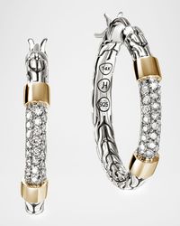 Sterling Silver and 14K JH Essential Pave Hoop Earrings, 23mm